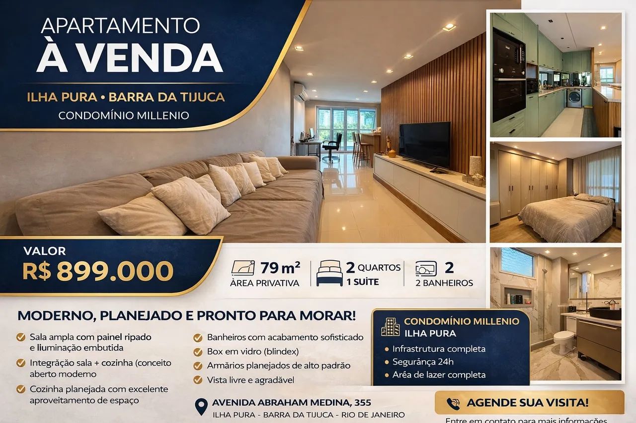Foto Apartamento Moderno Na Barra | 2 Quartos | Condomínio Millenio Ilha Pu Da Luz