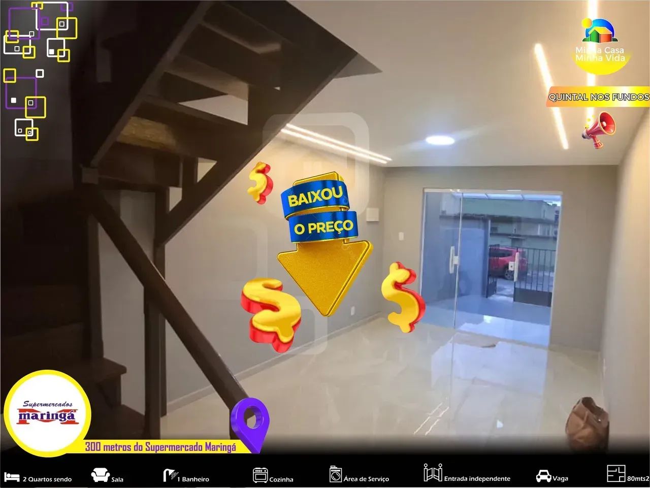 Foto Baixou, Casa Duplex Moderna  2 Quartos, Quintal Nos Fundos | Excelente Rosa Dos Ventos
