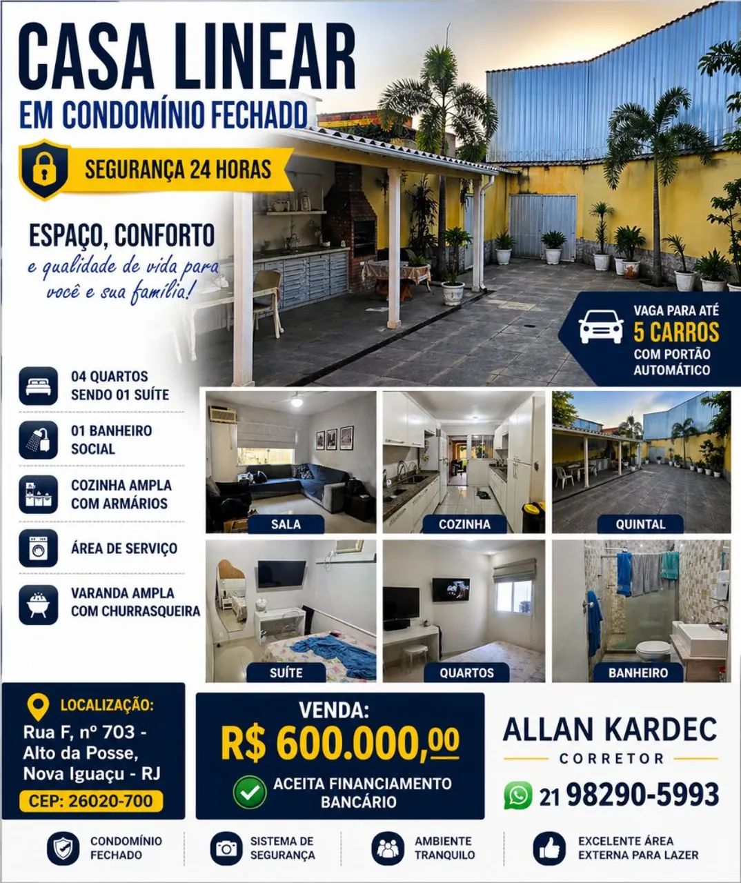 Foto Vendo Casa Linear 04 Quartos, Cind Fechado. Bairro: Alto Da Posse, Nov Alto Da Posse
