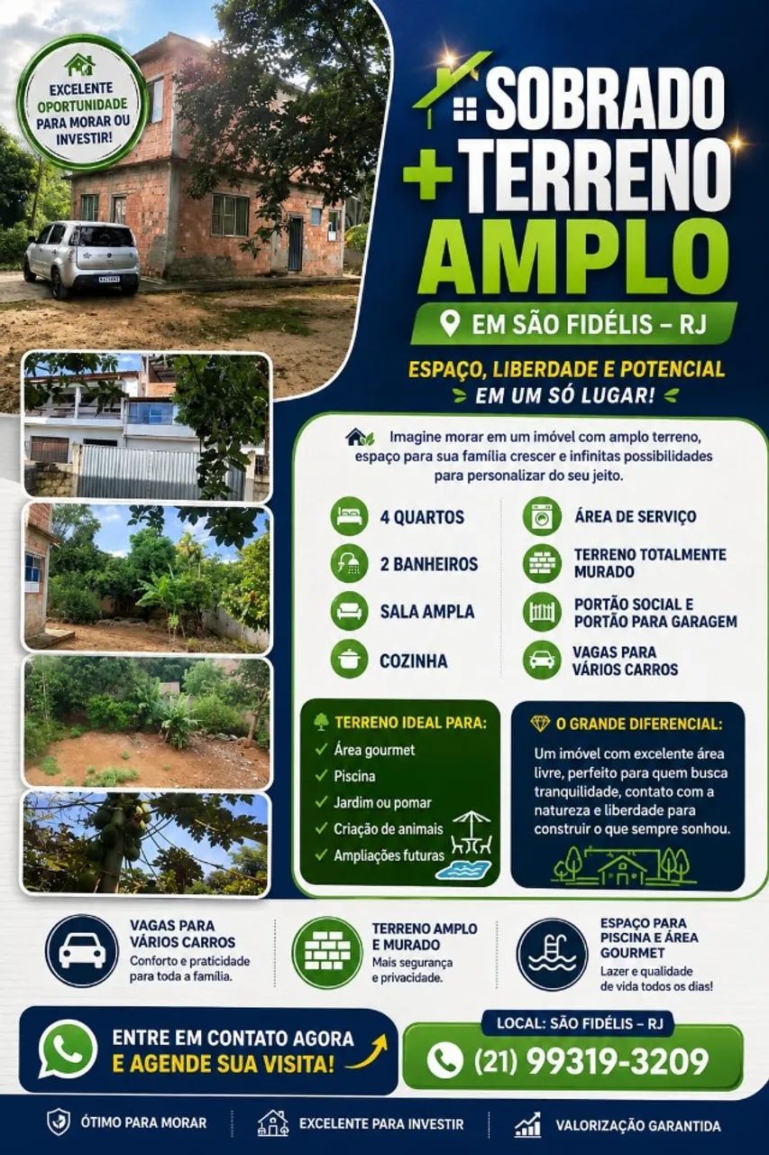 Foto Vendo Sobrado + Terreno Amplo Em São Fidelis Rj Palhada