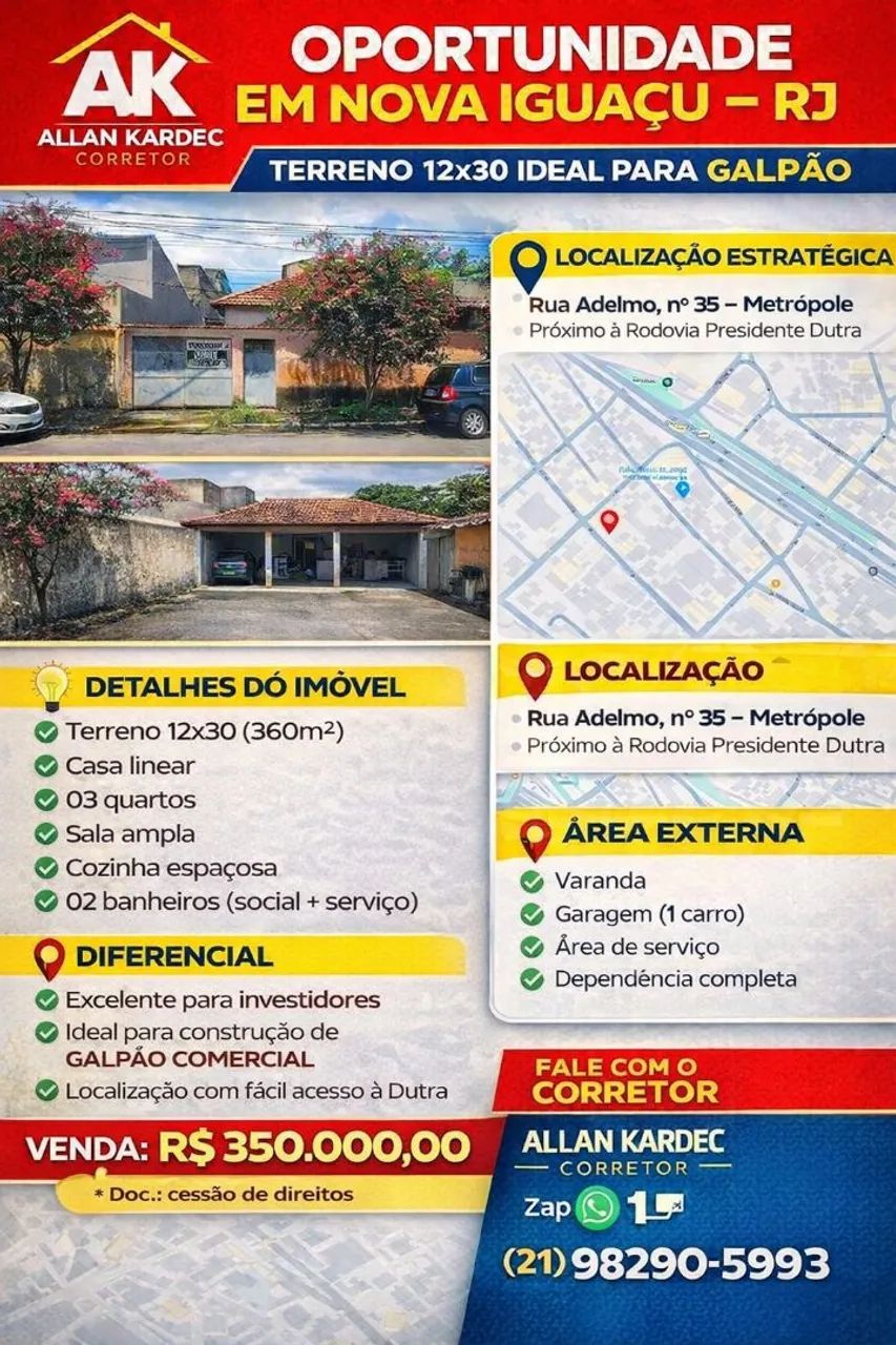 Foto Vendo Terreno 12x30m² (360m²). Bairro: Metrópole, NI/rj. Metrópole
