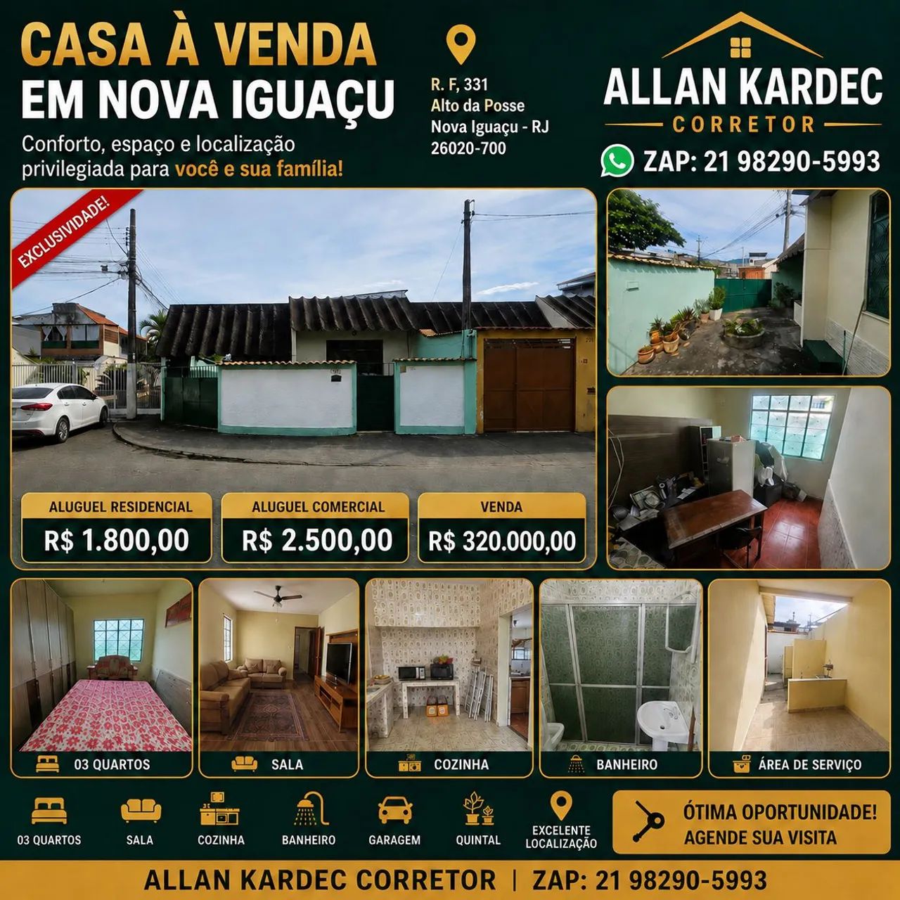 Foto Alugo Casa 03 Quartos. Bairro Kennedy, NI Rancho Novo