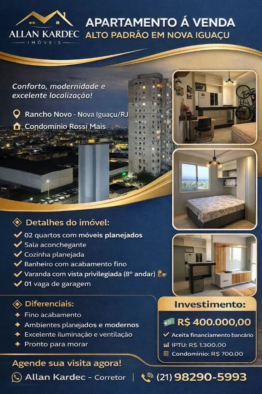 Foto Vendo Apartamento 02 Quartos, Cond Rossi. Bairro: Rancho Novo, Nova Ig Metrópole